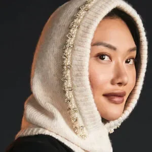 Anthropologie Embellished Knit Hood Flat White Rhinestone Embellished Knit Bonnet | Anthropologie main image 4